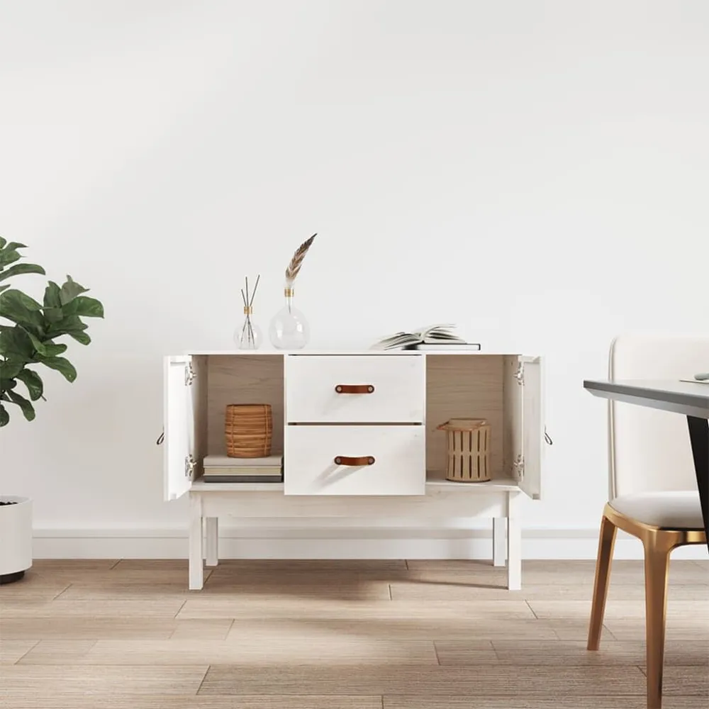 Credenza Bianca 110x40x78 cm Legno Massello di Pino