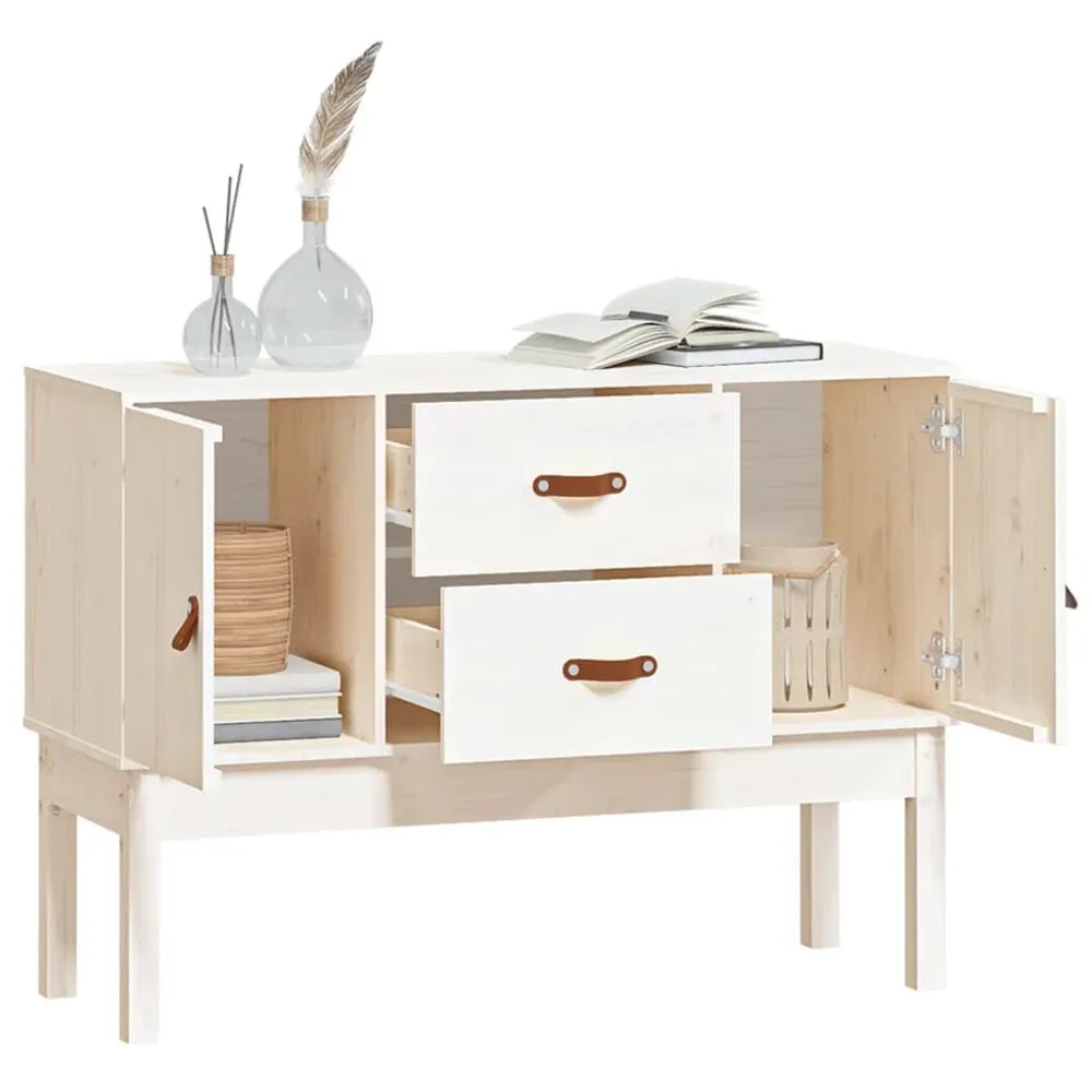 Credenza Bianca 110x40x78 cm Legno Massello di Pino