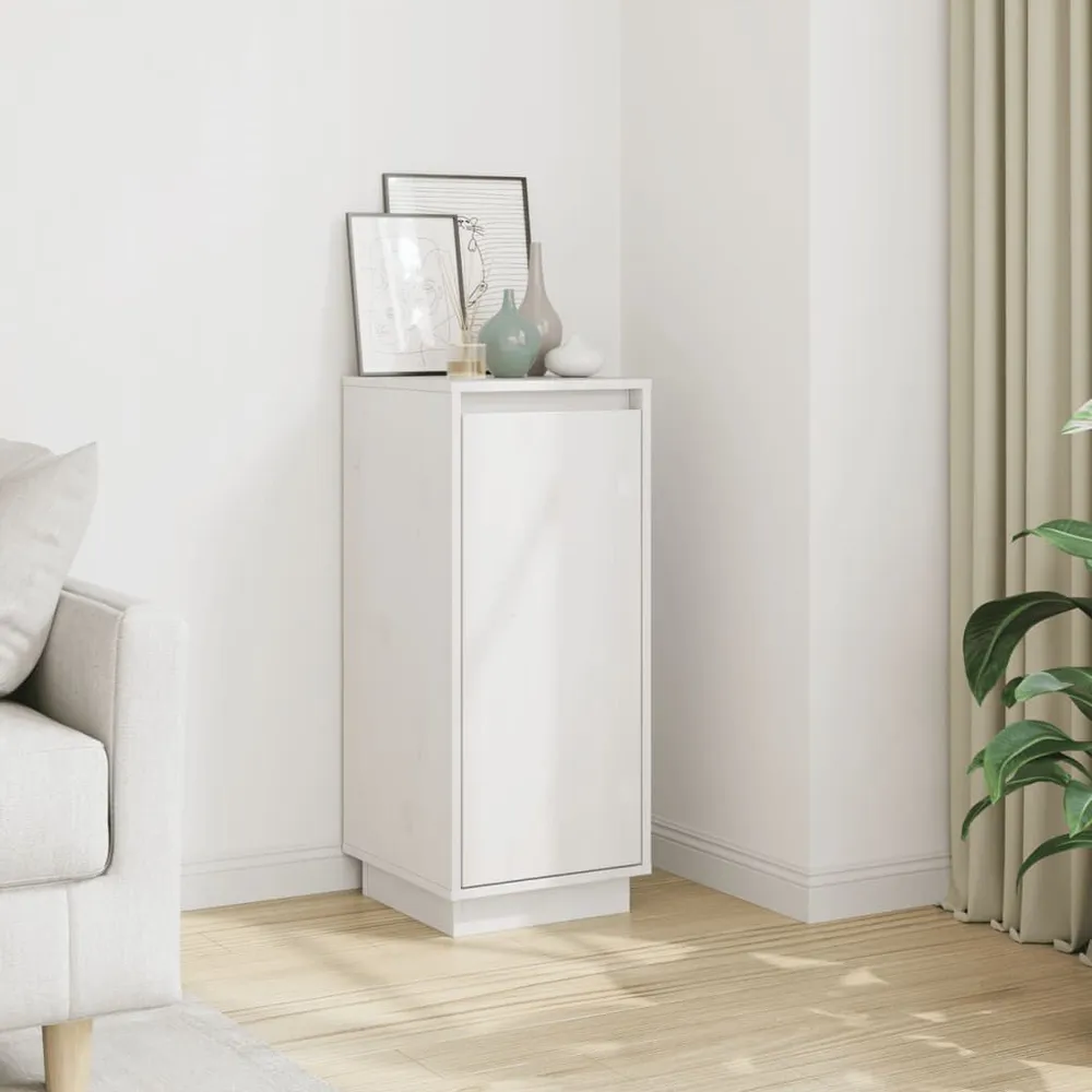 Credenza Bianca 31,5x34x75 cm Legno Massello di Pino