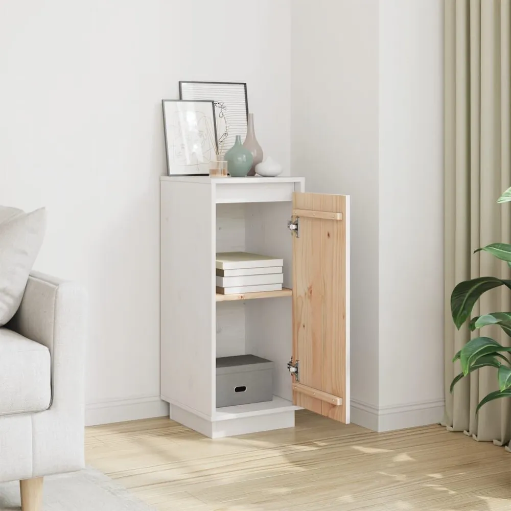 Credenza Bianca 31,5x34x75 cm Legno Massello di Pino