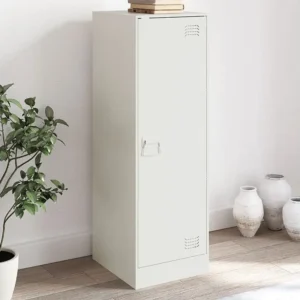 Credenza Bianca 34,5x39x107 cm Acciaio con Ante Vetro