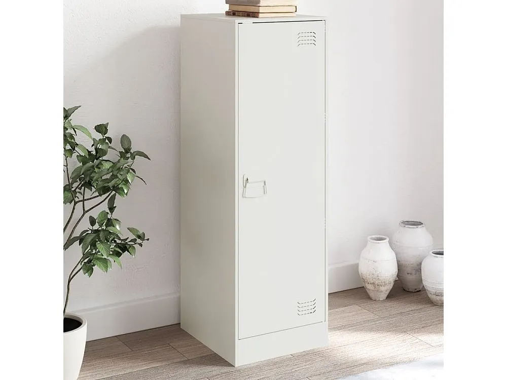 Credenza Bianca 34,5x39x107 cm Acciaio con Ante Vetro