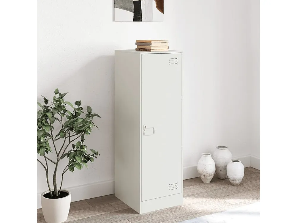 Credenza Bianca 34,5x39x107 cm Acciaio con Ante Vetro