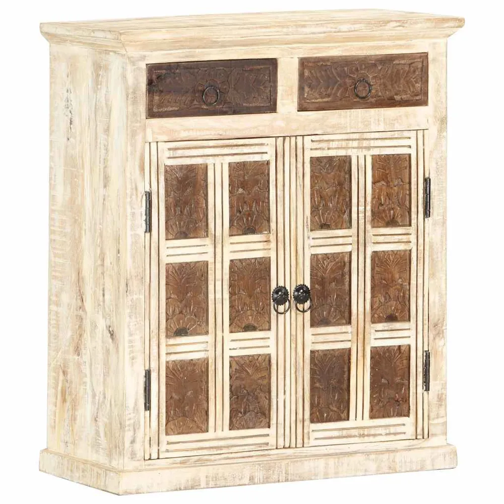 Credenza Bianca 65x30x75 cm Legno Massello di Mango