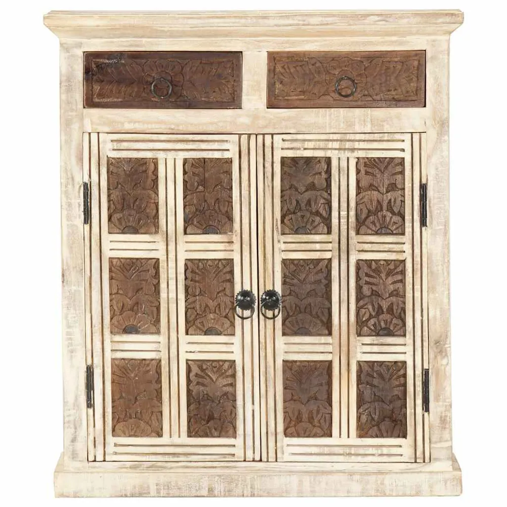 Credenza Bianca 65x30x75 cm Legno Massello di Mango