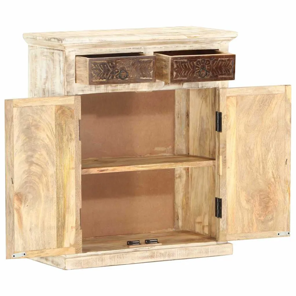Credenza Bianca 65x30x75 cm Legno Massello di Mango