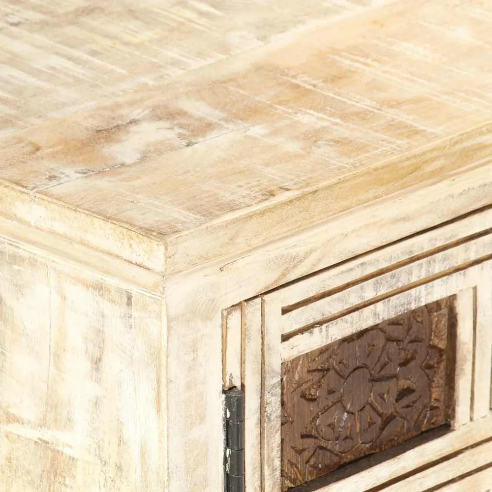 Credenza Bianca 65x30x75 cm Legno Massello di Mango