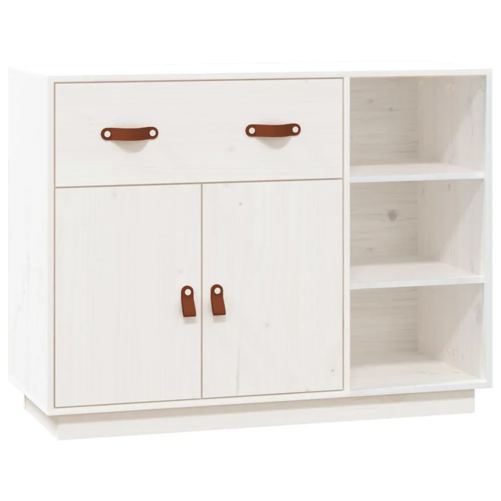 Credenza Bianca 98,5x40x75 cm Legno Massello di Pino