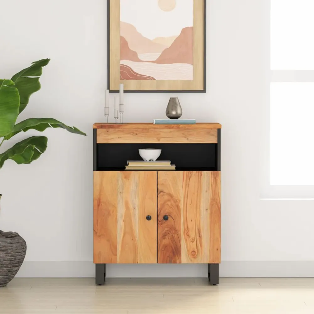 Credenza con 2 Ante 60x33x75 cm Legno Massello di Acacia