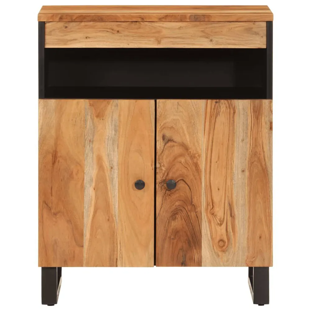Credenza con 2 Ante 60x33x75 cm Legno Massello di Acacia