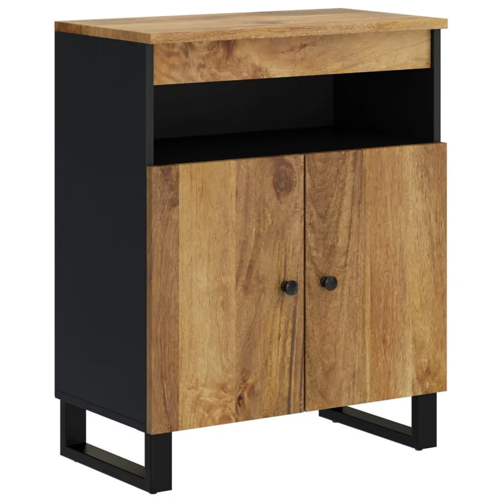 Credenza con 2 Ante 60x33x75 cm Legno Massello di Mango con Cassetti Soft-Close