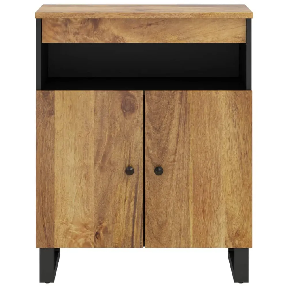 Credenza con 2 Ante 60x33x75 cm Legno Massello di Mango con Cassetti Soft-Close