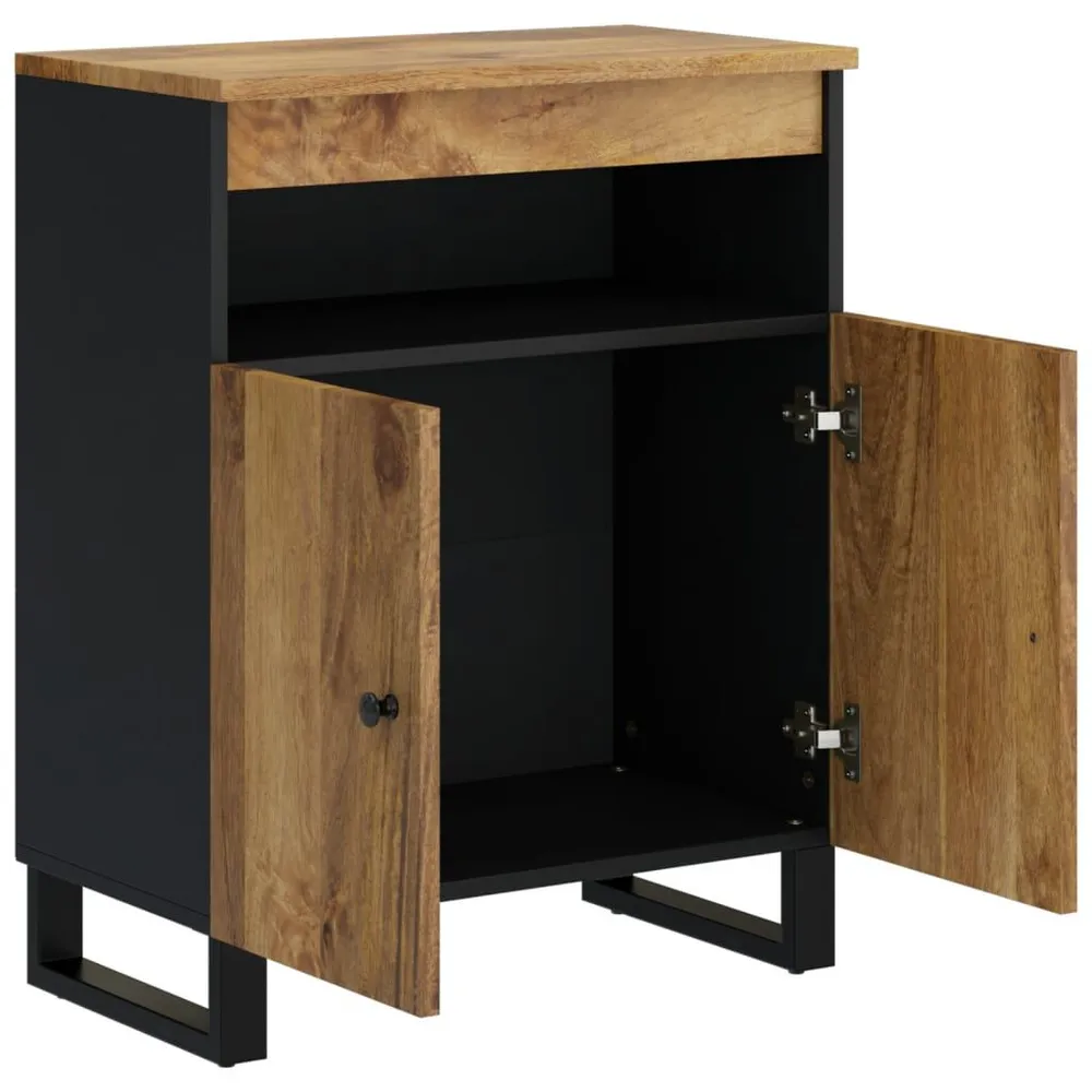 Credenza con 2 Ante 60x33x75 cm Legno Massello di Mango con Cassetti Soft-Close