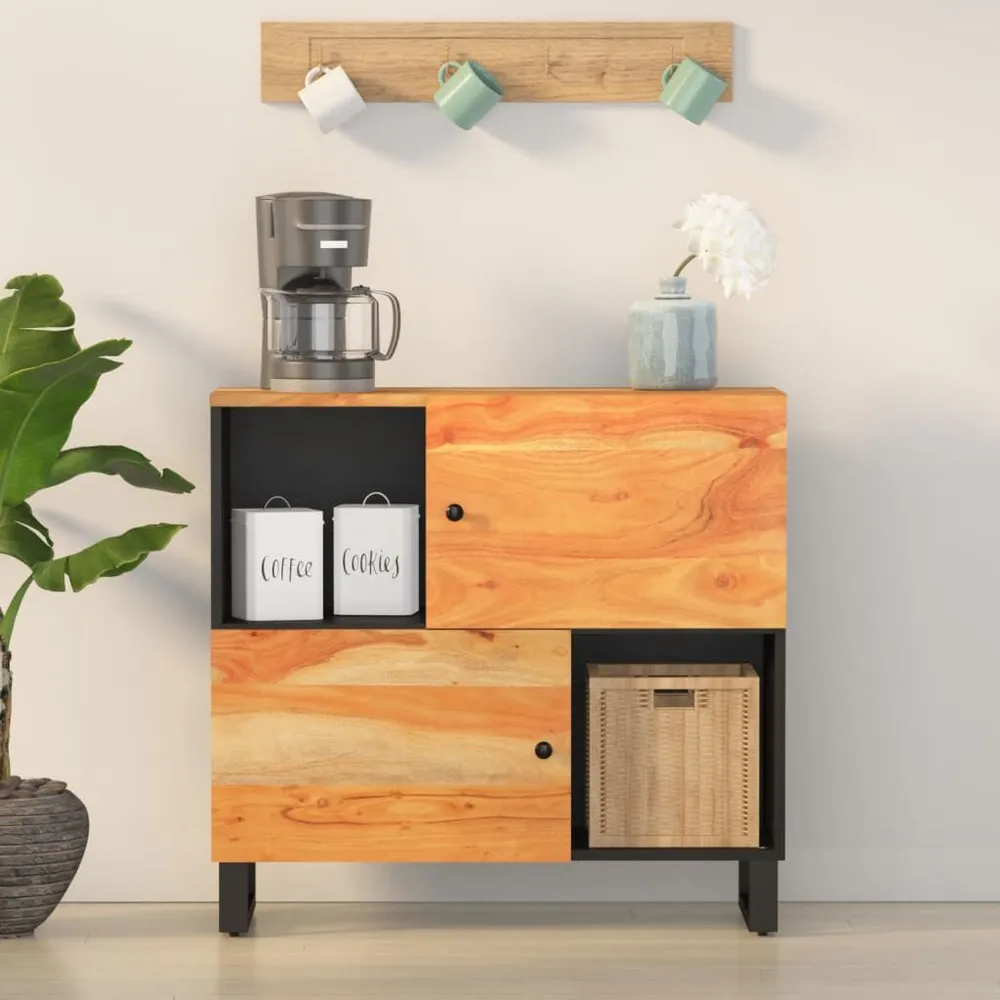 Credenza con 2 Ante 80x33x75 cm Legno Massello di Acacia