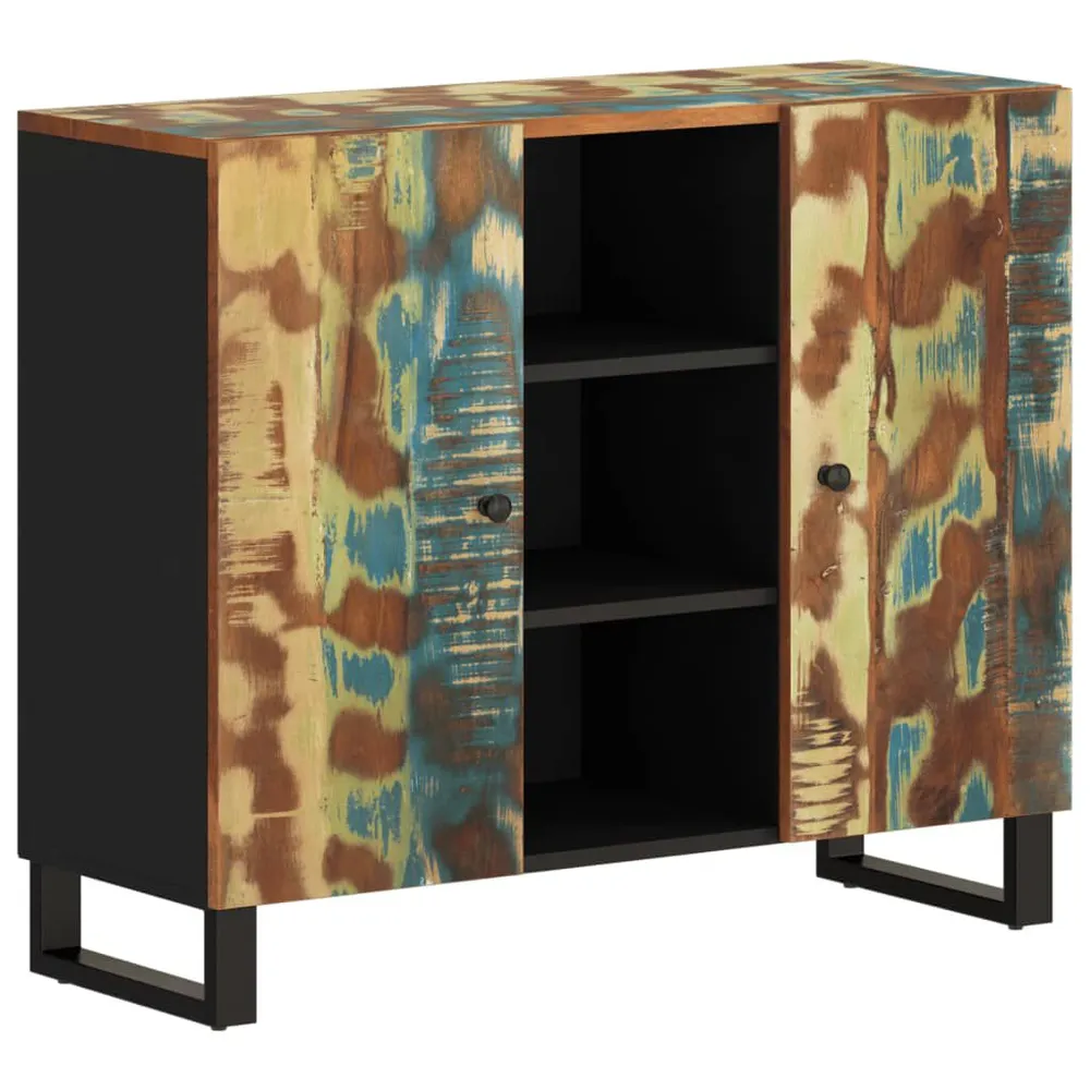 Credenza con 2 Ante 90x33x75 cm Legno Massello di Recupero