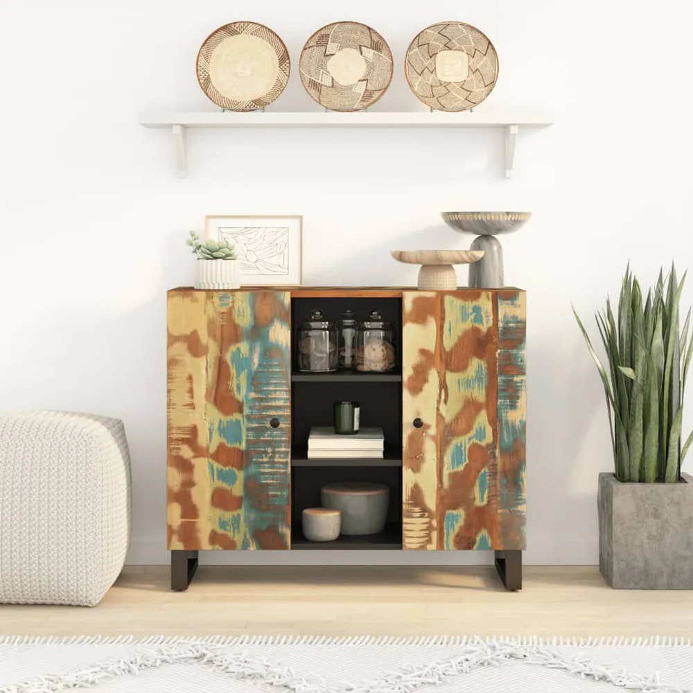 Credenza con 2 Ante 90x33x75 cm Legno Massello di Recupero