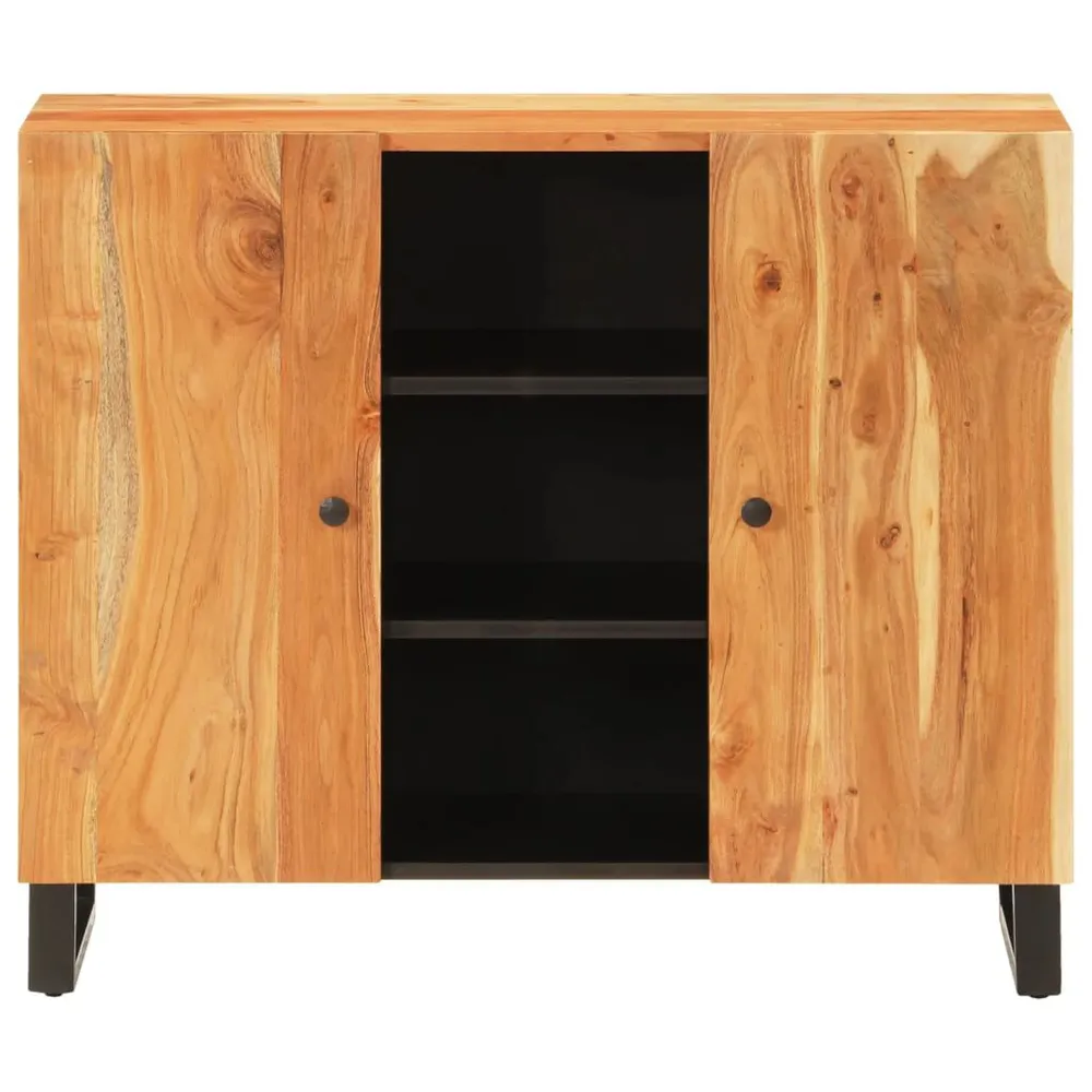 Credenza con 2 Ante 90x33x75 cm Legno Massello di Acacia