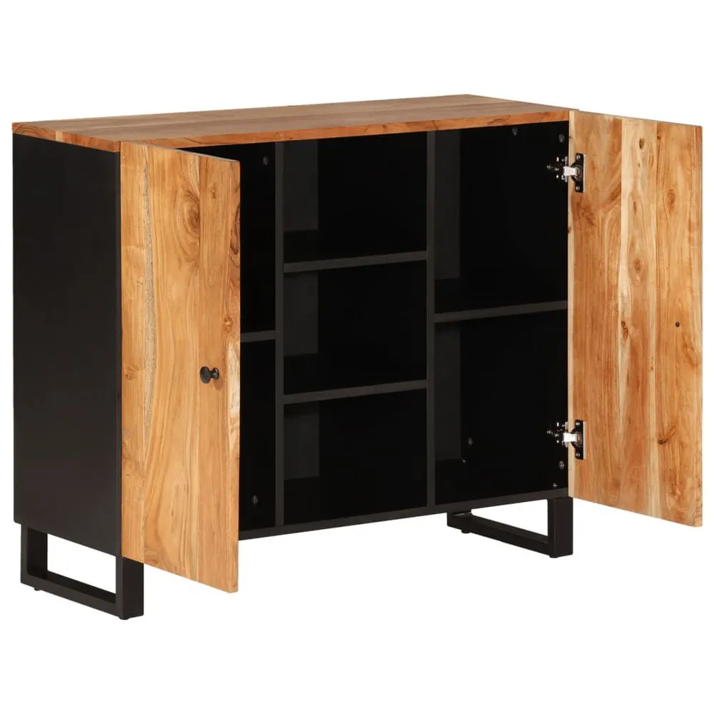 Credenza con 2 Ante 90x33x75 cm Legno Massello di Acacia