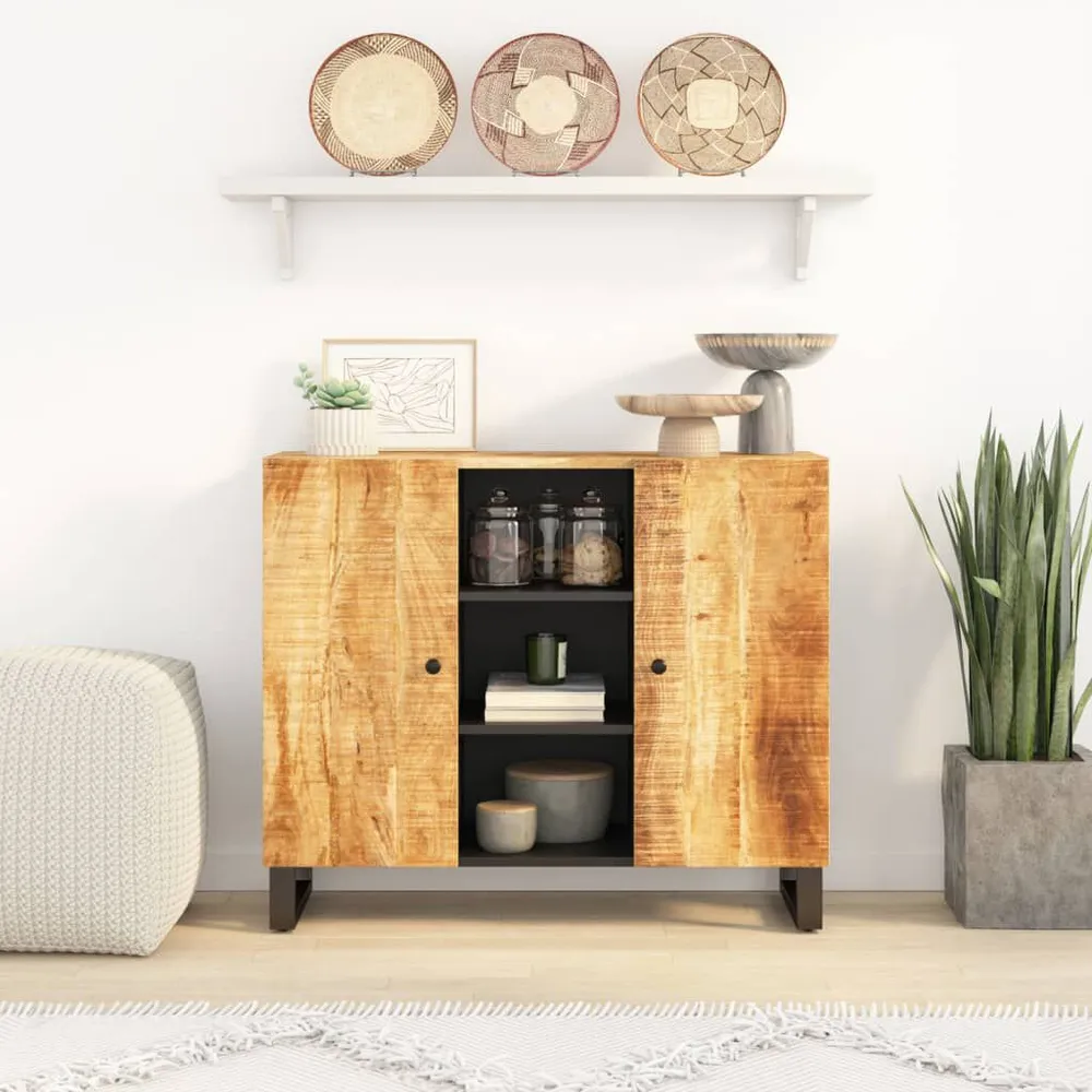 Credenza con 2 Ante 90x33x75 cm Legno Massello di Mango