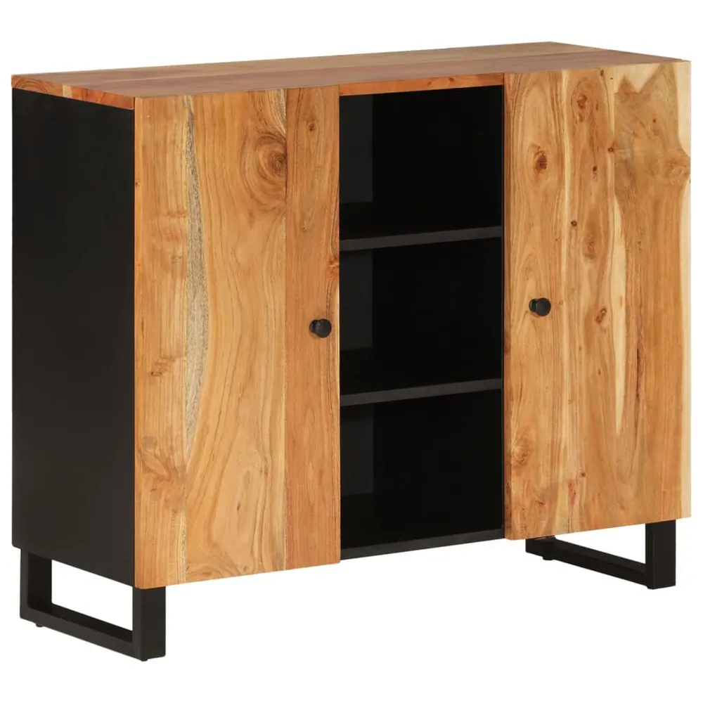 Credenza con 2 Ante 90x33x75 cm Legno Massello di Acacia