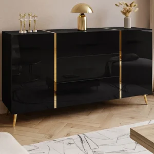 Credenza con 2 ante e 3 cassetti Nero brillante e Dorato MARZIALO Set Completo 12 Pezzi
