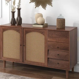Credenza con 3 ante e 2 cassetti pannelli di particelle di legno - effetto rattan - colore marrone Stile Rustico
