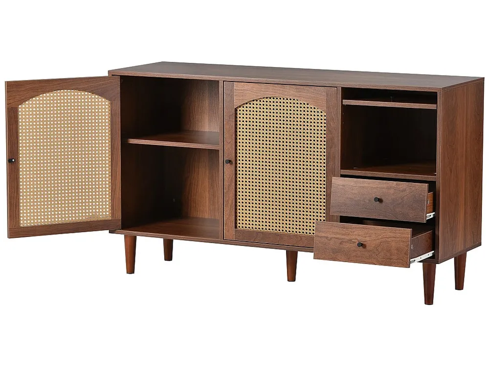 Credenza con 3 ante e 2 cassetti pannelli di particelle di legno - effetto rattan - colore marrone Stile Rustico