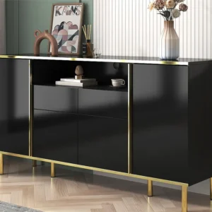 Credenza con 4 ante e 2 cassetti truciolare - LED - nero lucido - Consegna e Montaggio Inclusi