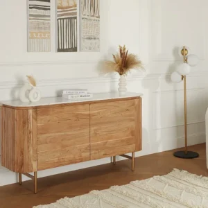 Credenza con 2 ante Legno d'acacia e Marmo Naturale e Bianco BIRUNA - Consegna e Montaggio Inclusi