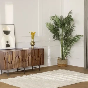 Credenza con 3 ante Legno di mango e Metallo Nero Naturale MIZORAM Set Completo 12 Pezzi