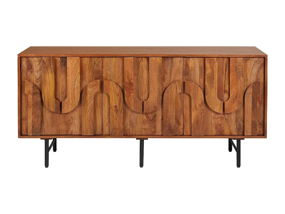 Credenza con 3 ante Legno di mango e Metallo Nero Naturale MIZORAM Set Completo 12 Pezzi