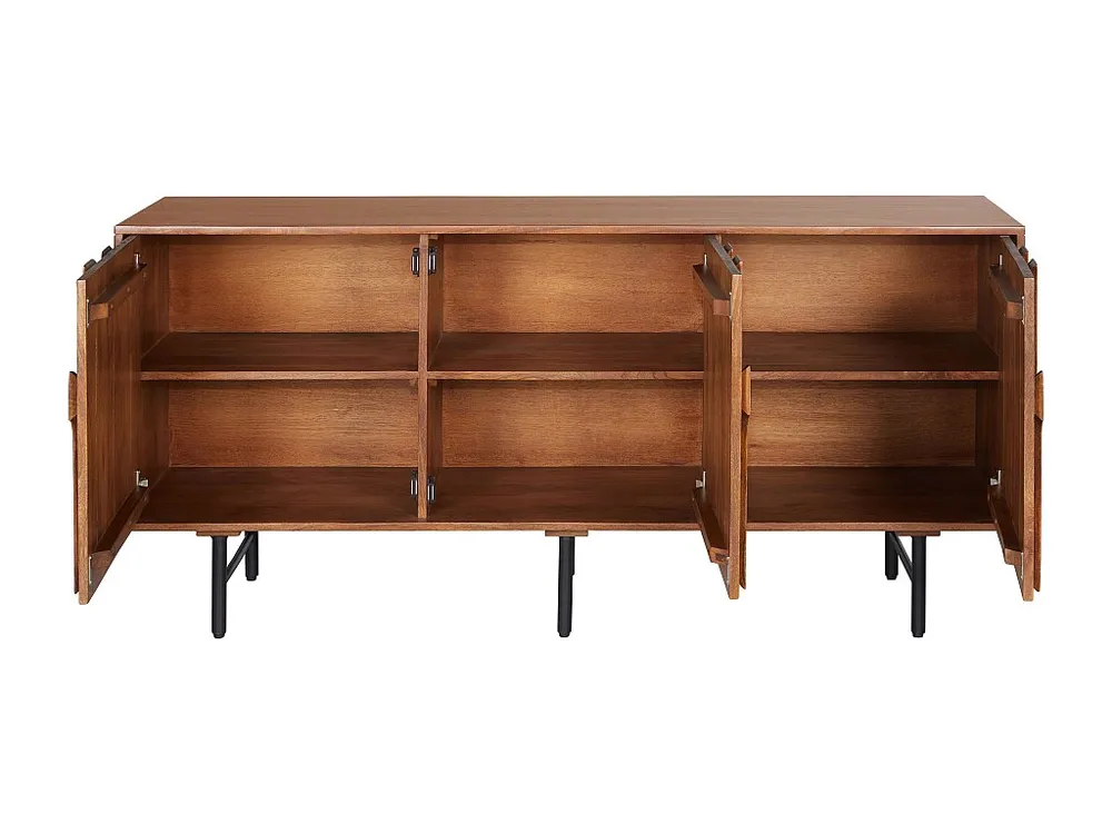 Credenza con 3 ante Legno di mango e Metallo Nero Naturale MIZORAM Set Completo 12 Pezzi