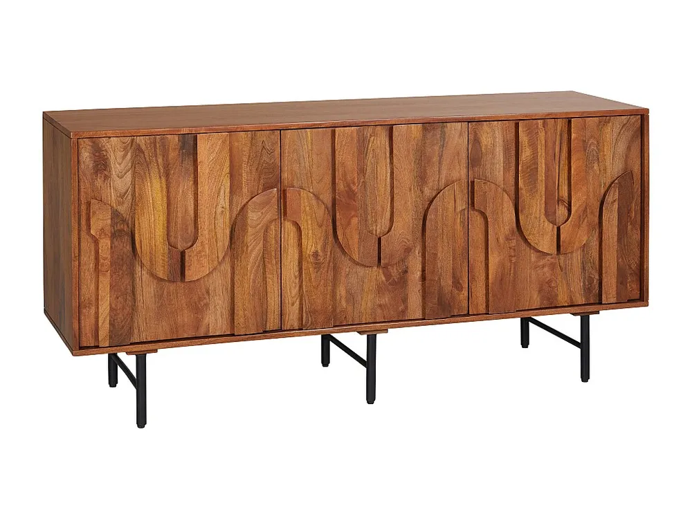 Credenza con 3 ante Legno di mango e Metallo Nero Naturale MIZORAM Set Completo 12 Pezzi