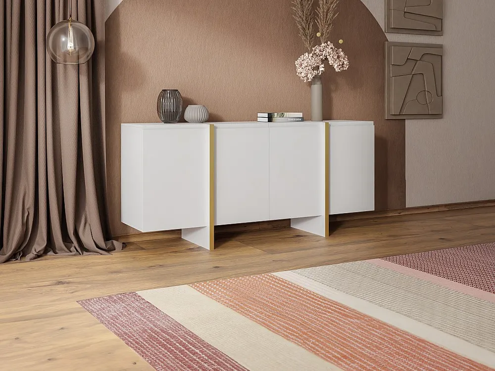 Credenza con 4 ante MDF Bianco e Dorato LUVONIA Made Italy