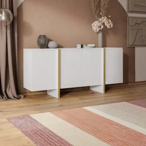 Credenza con 4 ante MDF Bianco e Dorato LUVONIA Made Italy