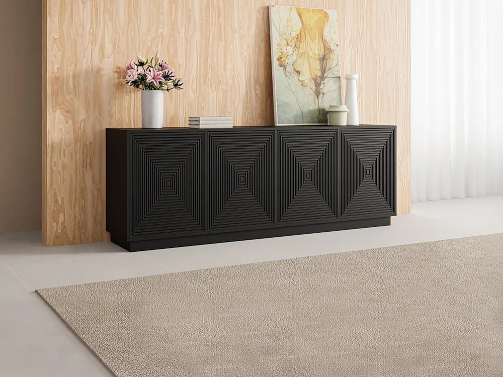 Credenza con 4 ante MDF Colore: Nero MEZULIA Set Completo 12 Pezzi