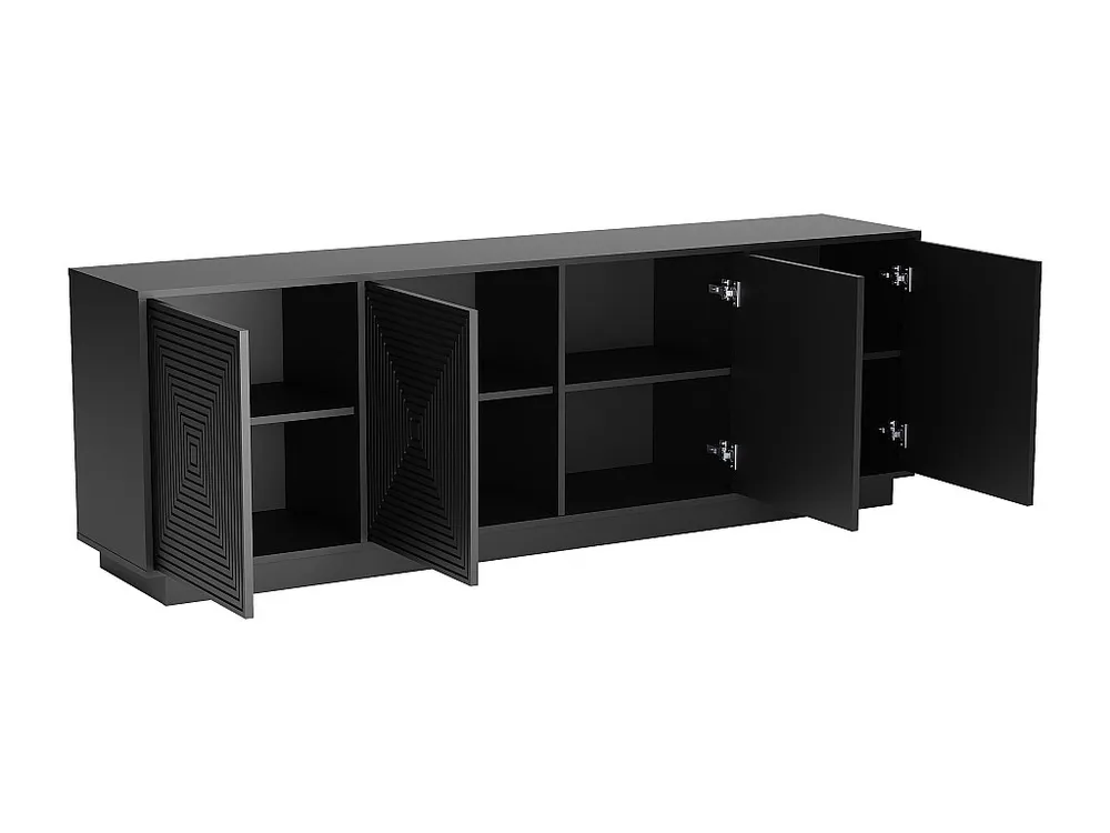 Credenza con 4 ante MDF Colore: Nero MEZULIA Set Completo 12 Pezzi
