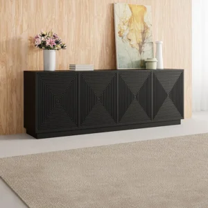 Credenza con 4 ante MDF Colore: Nero MEZULIA Set Completo 12 Pezzi