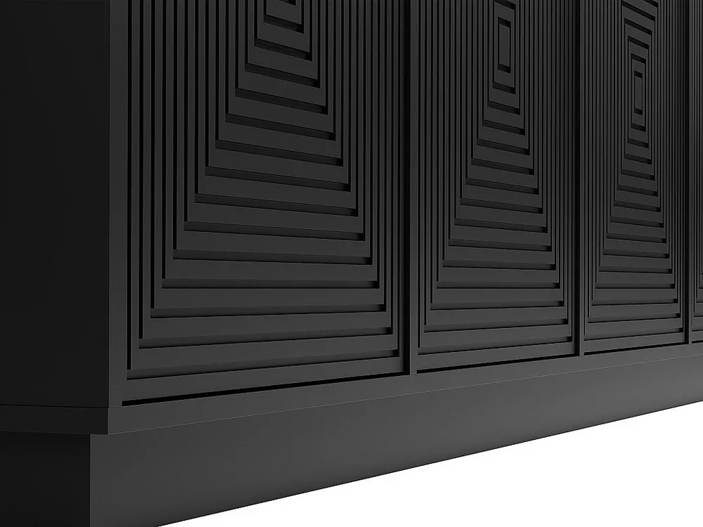 Credenza con 4 ante MDF Colore: Nero MEZULIA Set Completo 12 Pezzi