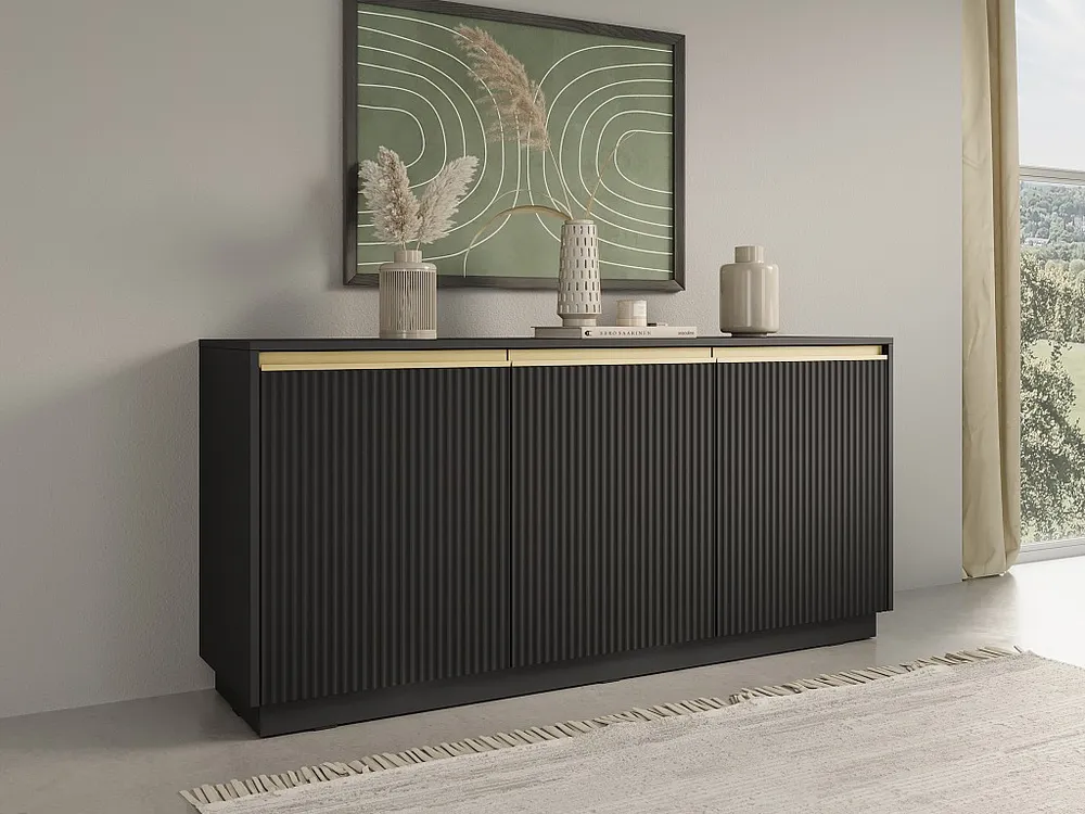 Credenza con 3 ante MDF Nero e Dorato POSINIA Design Industriale