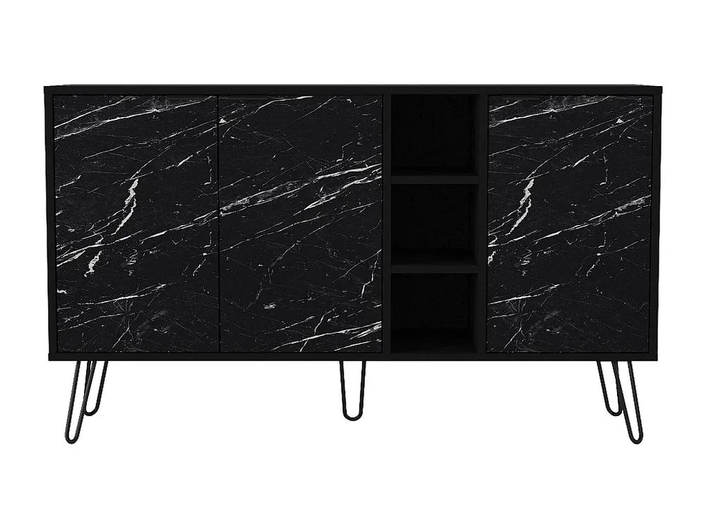 Credenza con 3 ante e 3 nicchie Effetto marmo Nero POMONA Set Completo 12 Pezzi