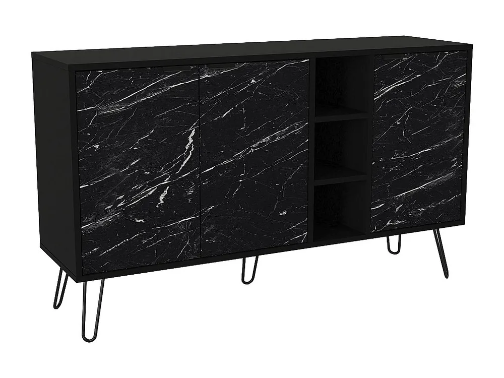 Credenza con 3 ante e 3 nicchie Effetto marmo Nero POMONA Set Completo 12 Pezzi