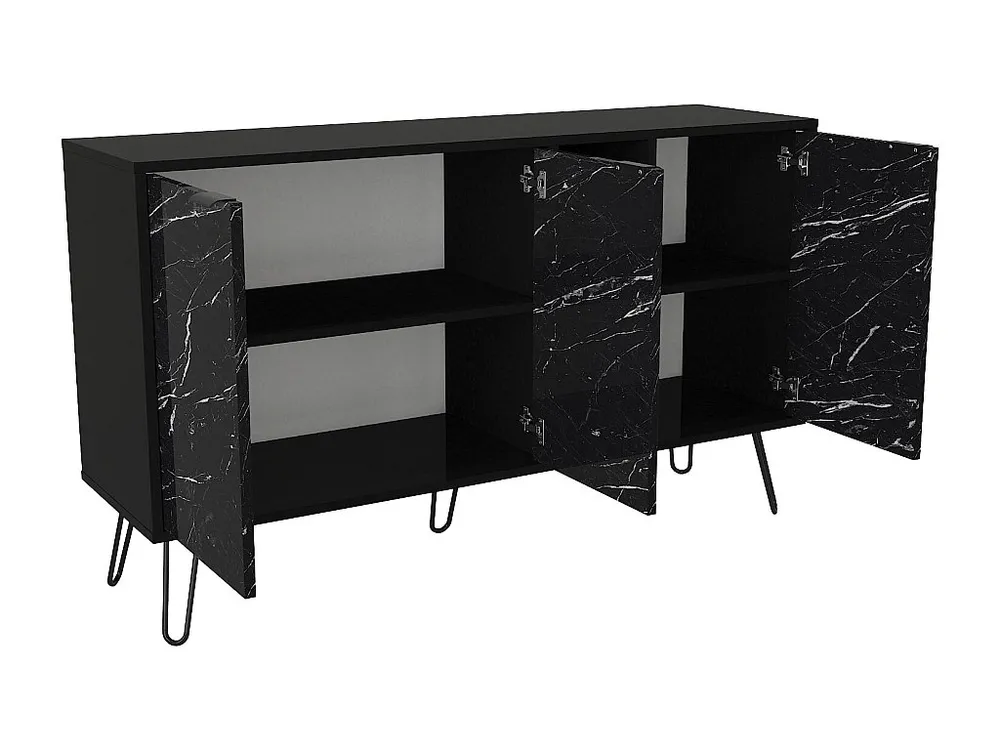 Credenza con 3 ante e 3 nicchie Effetto marmo Nero POMONA Set Completo 12 Pezzi