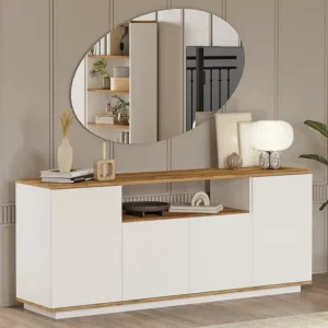 Credenza con 4 ante e 1 ripiano Naturale distinto e Bianco LOTULA