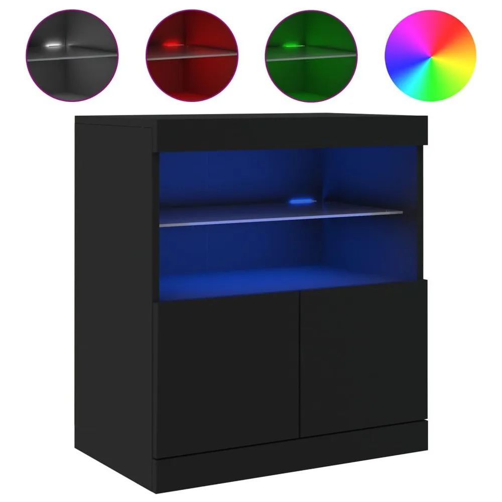Credenza con Luci LED Nera 60x37x67 cm | Resistente all'Umidità e ai Graffi