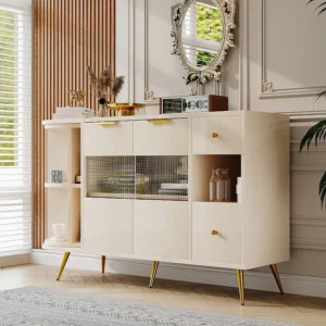 Credenza da cucina 130x40x80 cm, mobili soggiorno con ante scorrevoli vetro e luci LED, MDF, bianco | Resistente all'Umidi...