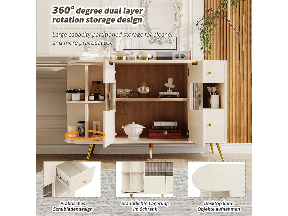 Credenza da cucina 130x40x80 cm, mobili soggiorno con ante scorrevoli vetro e luci LED, MDF, bianco | Resistente all'Umidi...