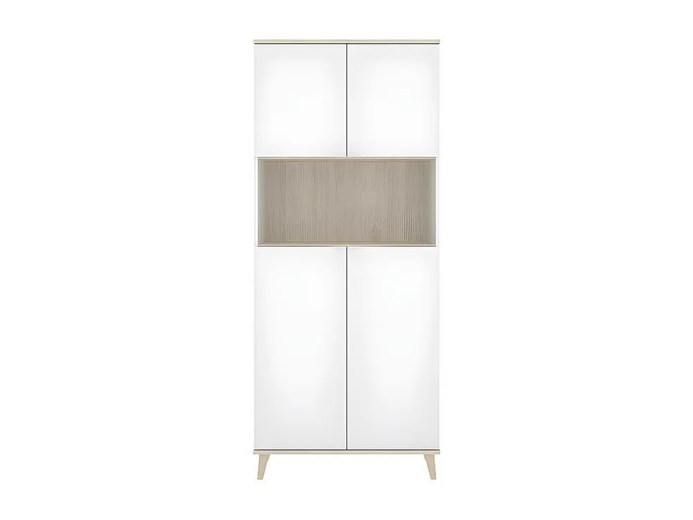 Credenza da cucina 4 ante 1 nicchia Bianco e Rovere WAJDI con Cassetti Soft-Close
