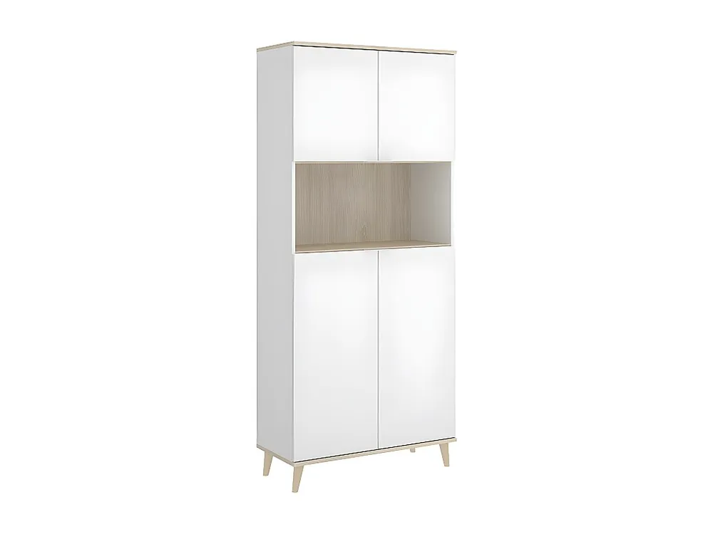 Credenza da cucina 4 ante 1 nicchia Bianco e Rovere WAJDI con Cassetti Soft-Close