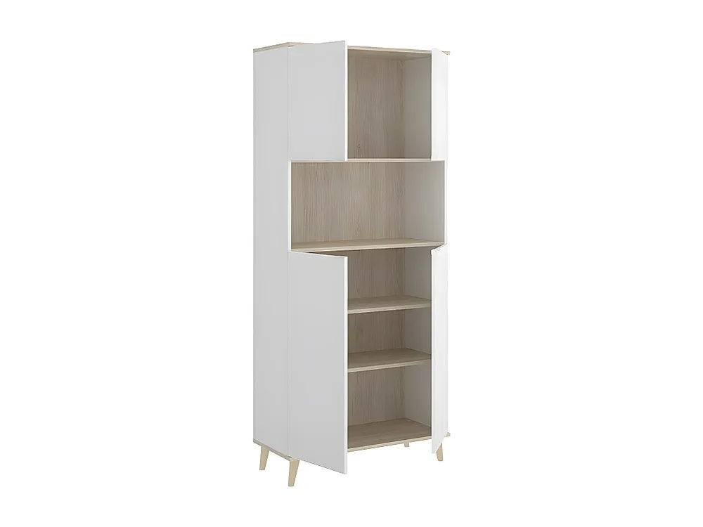 Credenza da cucina 4 ante 1 nicchia Bianco e Rovere WAJDI con Cassetti Soft-Close